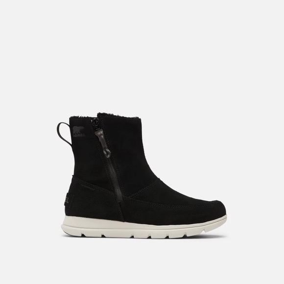 SOREL Explorer Black Suede Zip Ankle Sneaker Boot Women’s Size 8.5 - Picture 3 of 11